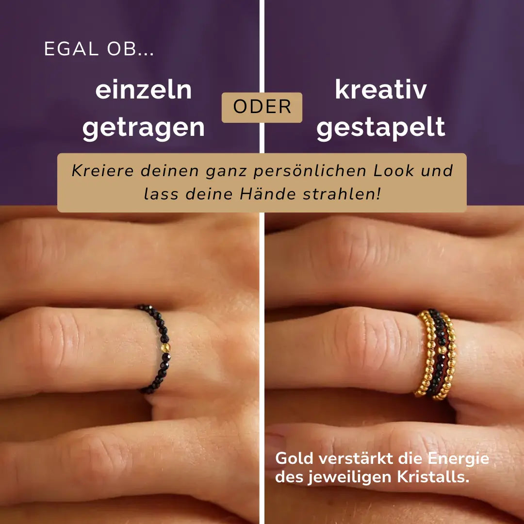 SCHWARZER TURMALIN CRYSTAL RING - Stein des Schutzes