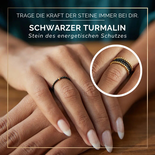 SCHWARZER TURMALIN CRYSTAL RING - Stein des Schutzes